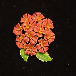 Vintage Floral Brooch with Pink and Green Accents
